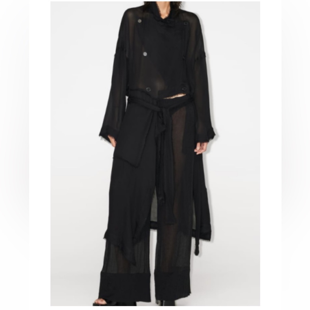Zara Black Semi-sheer Minimalist Wide Leg Palazzo Pants Elastic waist XS NWT - Picture 2 of 15